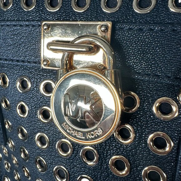 Michael Kors Black Leather Gold Studded Grommet Hamilton Tote - Picture 9 of 16